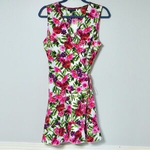 Vibrant Floral Mini Dress - Pink, Green, and Purple